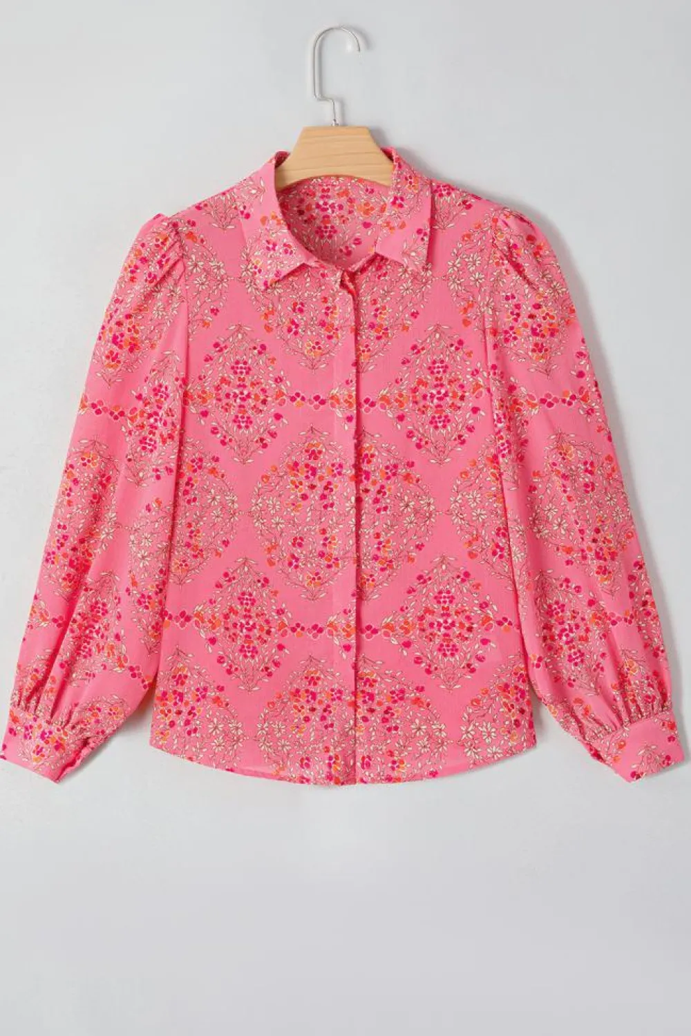 Fashion Dear-Lover Aesthetic Floral Puff Sleeve Shirt Strawberry Pink