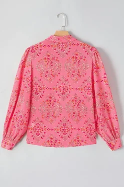Fashion Dear-Lover Aesthetic Floral Puff Sleeve Shirt Strawberry Pink