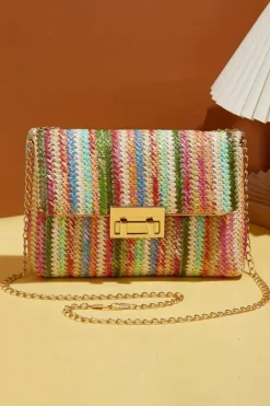 Hot Dear-Lover Bohemian Woven Gold Chain Shoulder Bag Strawberry Pink
