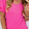 Discount Dear-Lover Casual Round Neck Bubble Sleeve T-shirt Strawberry Pink