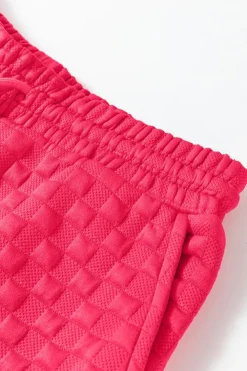 Online Dear-Lover Checkered Textured Split Pullover Top and Pants Set Strawberry Pink