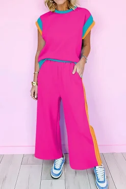 Clearance Dear-Lover Color Block Detail Casual Two-piece Set Strawberry Pink