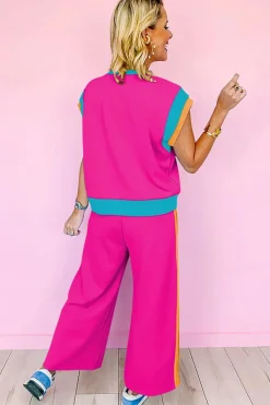Clearance Dear-Lover Color Block Detail Casual Two-piece Set Strawberry Pink
