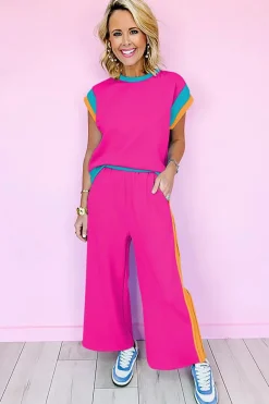 Clearance Dear-Lover Color Block Detail Casual Two-piece Set Strawberry Pink