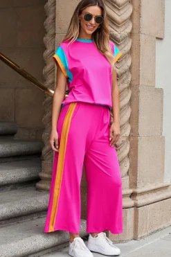 Clearance Dear-Lover Color Block Detail Casual Two-piece Set Strawberry Pink