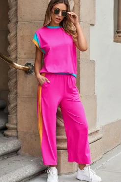 Clearance Dear-Lover Color Block Detail Casual Two-piece Set Strawberry Pink