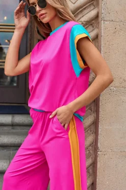 Clearance Dear-Lover Color Block Detail Casual Two-piece Set Strawberry Pink