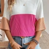 Clearance Dear-Lover Colorblock Corded Drop Shoulder Short Sleeve Top Strawberry Pink