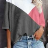 Discount Dear-Lover Colorblock Waffle Knit Half Sleeve T Shirt Strawberry Pink