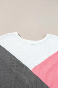 Discount Dear-Lover Colorblock Waffle Knit Half Sleeve T Shirt Strawberry Pink
