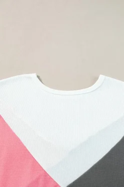 Discount Dear-Lover Colorblock Waffle Knit Half Sleeve T Shirt Strawberry Pink