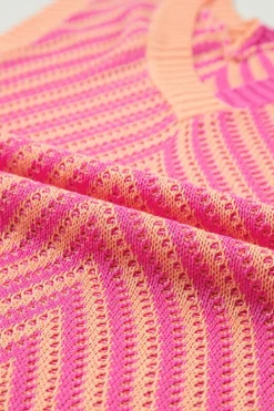 Clearance Dear-Lover Contrast Chevron Knit V Neck Sweater Vest Strawberry Pink