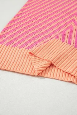 Clearance Dear-Lover Contrast Chevron Knit V Neck Sweater Vest Strawberry Pink