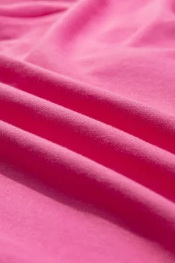 Fashion Dear-Lover Contrasting Color Ribbon Bow Front Patch Loose Tee with Slits Strawberry Pink