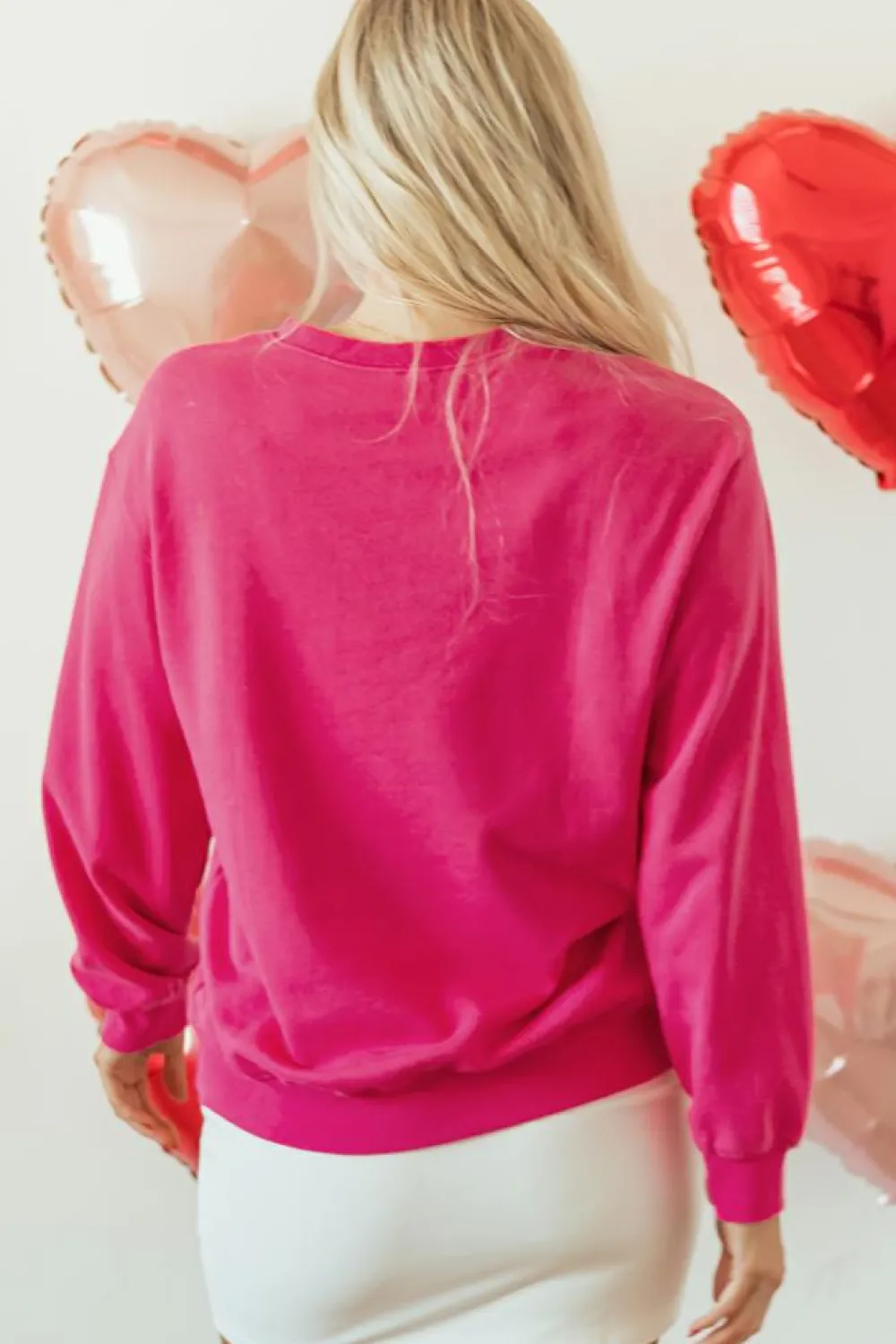 Online Dear-Lover Cow & Sequin Double Heart Patch Graphic Sweatshirt Strawberry Pink