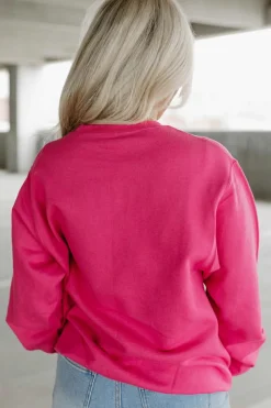 Online Dear-Lover Cow & Sequin Double Heart Patch Graphic Sweatshirt Strawberry Pink