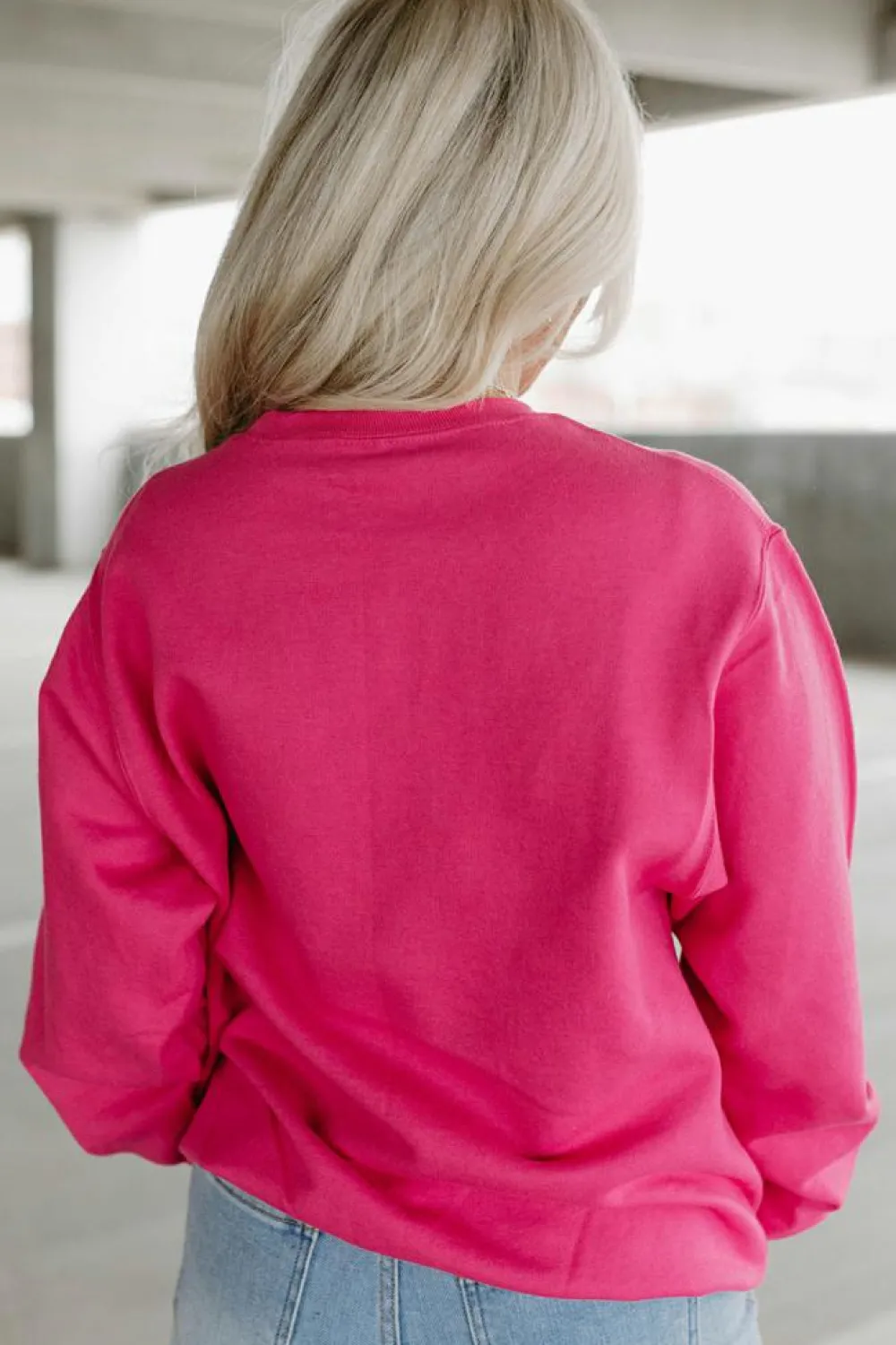 Online Dear-Lover Cow & Sequin Double Heart Patch Graphic Sweatshirt Strawberry Pink