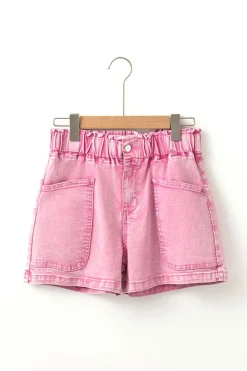 Best Dear-Lover Elastic High Waisted Denim Shorts Strawberry Pink