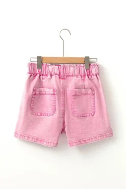 Best Dear-Lover Elastic High Waisted Denim Shorts Strawberry Pink