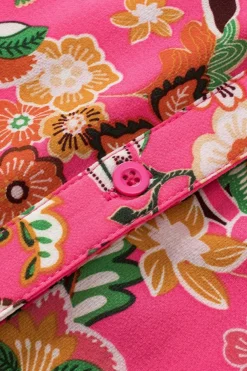 New Dear-Lover Floral Print Smocked Cuff Puff Sleeve Shirt Strawberry Pink
