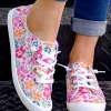 Hot Dear-Lover Flower Print Lace-up Decor Slip-on Canvas Shoes Strawberry Pink