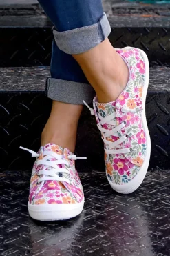 Hot Dear-Lover Flower Print Lace-up Decor Slip-on Canvas Shoes Strawberry Pink
