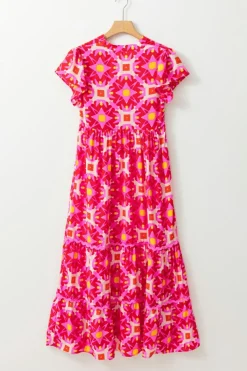 Outlet Dear-Lover Geo Print V-neck Maxi Dress Strawberry Pink