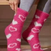 Discount Dear-Lover Heart Shape Print Coral Fleece Thick Crew Socks Strawberry Pink