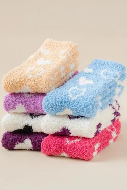 Discount Dear-Lover Heart Shape Print Coral Fleece Thick Crew Socks Strawberry Pink