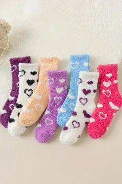 Discount Dear-Lover Heart Shape Print Coral Fleece Thick Crew Socks Strawberry Pink