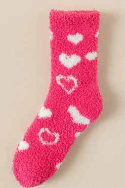 Discount Dear-Lover Heart Shape Print Coral Fleece Thick Crew Socks Strawberry Pink