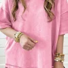 Hot Dear-Lover Mineral Wash Exposed Seam Drop Shoulder Oversized Tee Strawberry Pink