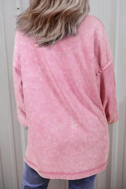 Discount Dear-Lover Mineral Wash Drop Shoulder Pullover Sweatshirt Strawberry Pink