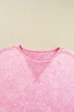 Hot Dear-Lover Mineral Wash Exposed Seam Drop Shoulder Oversized Tee Strawberry Pink