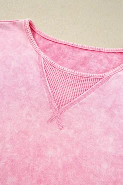 Hot Dear-Lover Mineral Wash Exposed Seam Drop Shoulder Oversized Tee Strawberry Pink