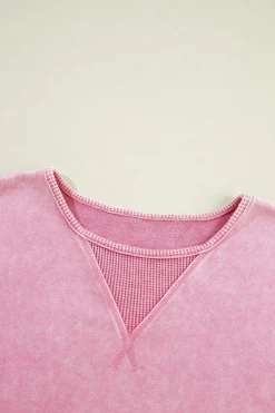Discount Dear-Lover Mineral Wash Drop Shoulder Pullover Sweatshirt Strawberry Pink