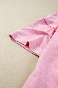 Hot Dear-Lover Mineral Wash Exposed Seam Drop Shoulder Oversized Tee Strawberry Pink