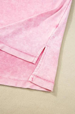 Hot Dear-Lover Mineral Wash Exposed Seam Drop Shoulder Oversized Tee Strawberry Pink