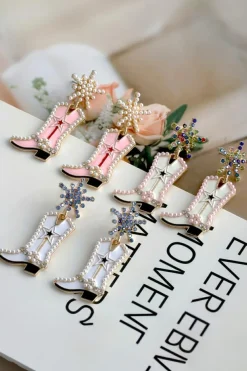 Best Dear-Lover Pearl Decor Boots Shape Dangle Stud Earrings Strawberry Pink