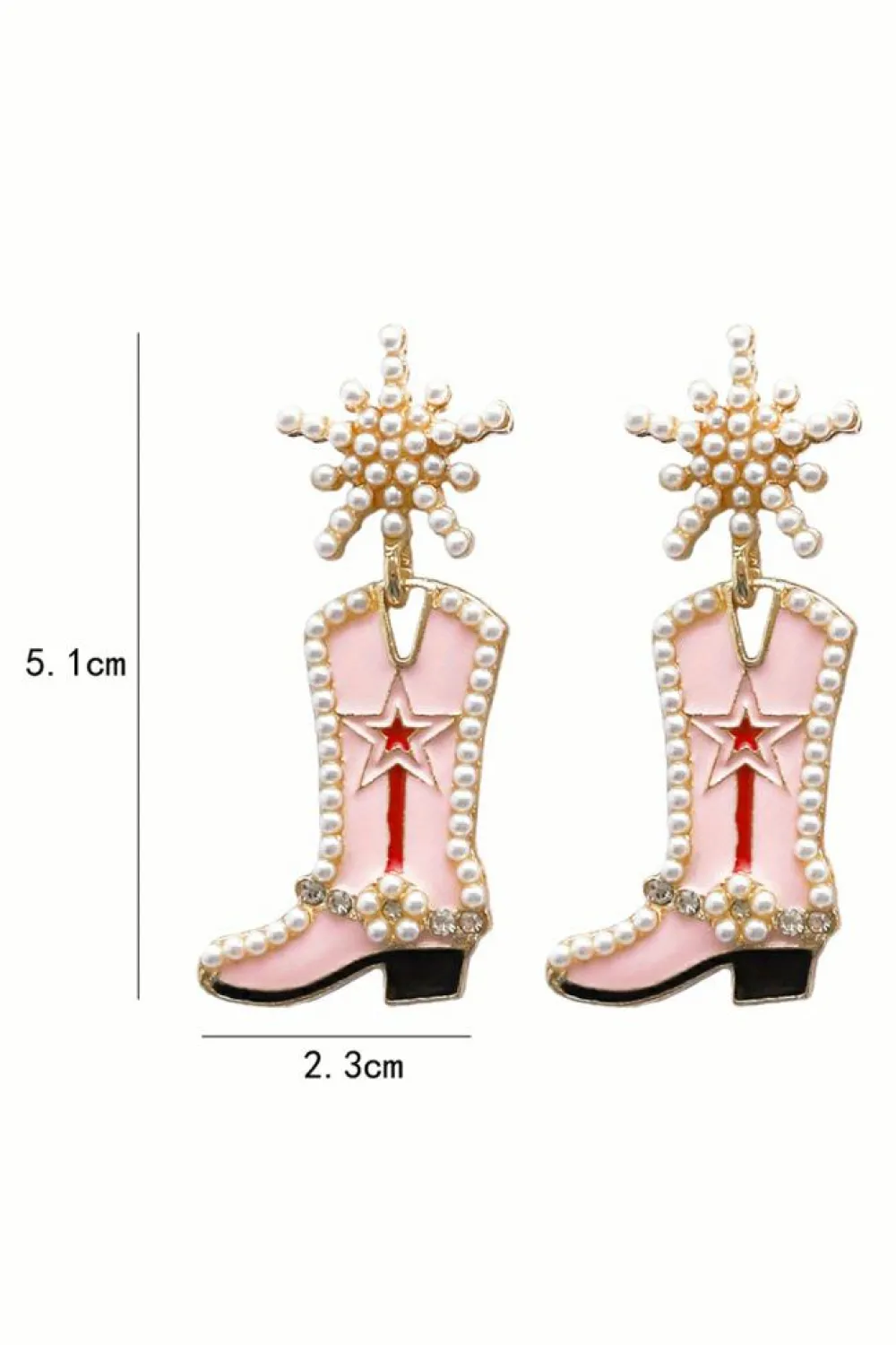 Best Dear-Lover Pearl Decor Boots Shape Dangle Stud Earrings Strawberry Pink