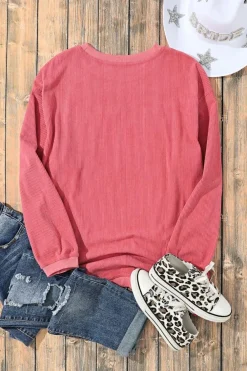 Fashion Dear-Lover Ribbed Corduroy Oversized Sweatshirt Strawberry Pink