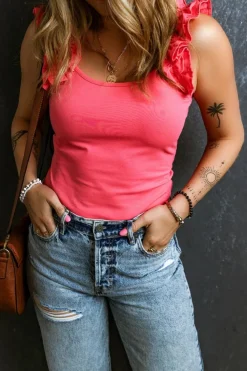 Outlet Dear-Lover Ruffled Wide Straps Slim Tank Top Strawberry Pink