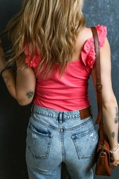 Outlet Dear-Lover Ruffled Wide Straps Slim Tank Top Strawberry Pink