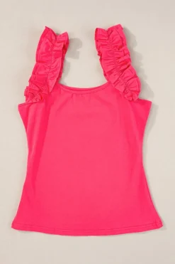 Outlet Dear-Lover Ruffled Wide Straps Slim Tank Top Strawberry Pink