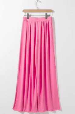 Fashion Dear-Lover Slim Fit Crop Top and Pleated Wide Leg Pants Set Strawberry Pink