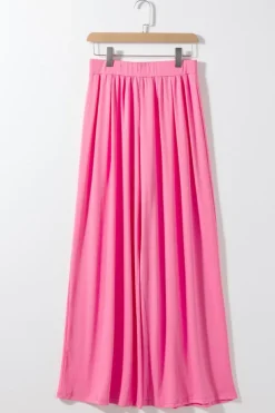 Fashion Dear-Lover Slim Fit Crop Top and Pleated Wide Leg Pants Set Strawberry Pink