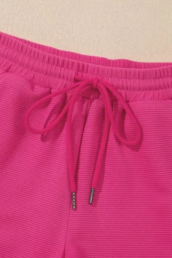 Best Dear-Lover Striped Detail Flutter Sleeve Zipped Collar Short Set Strawberry Pink