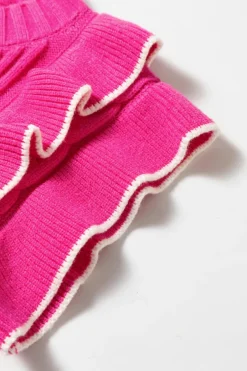 Best Dear-Lover Textured Knit Ruffled Mock Neck Sweater Tank Strawberry Pink