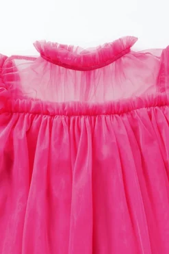 Hot Dear-Lover Tulle Ruffle Sleeve Flared Babydoll Blouse Strawberry Pink