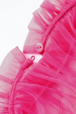 Hot Dear-Lover Tulle Ruffle Sleeve Flared Babydoll Blouse Strawberry Pink